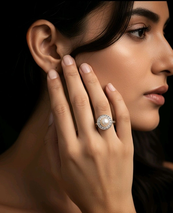 Pearl Ring - PR120 - Silver, Adjustable, White