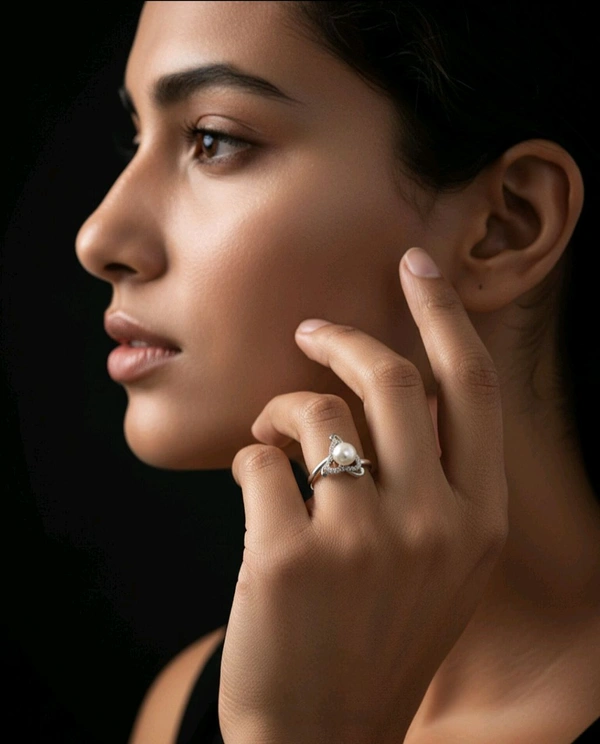 Pearl Ring - PR123 - Silver, Adjustable, White