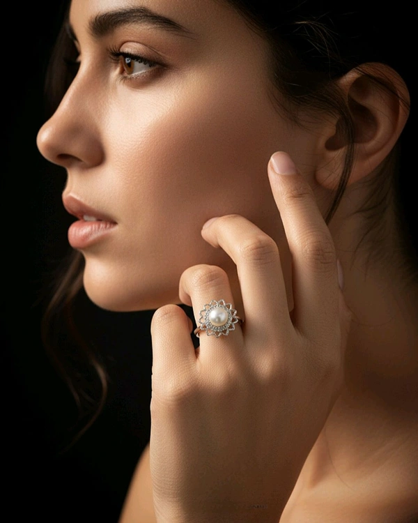 Pearl Ring - PR124 - Silver, Adjustable, White