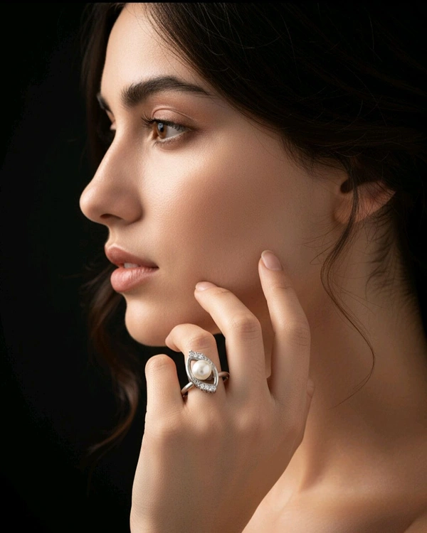 Pearl Ring - PR125 - Silver, Adjustable, White