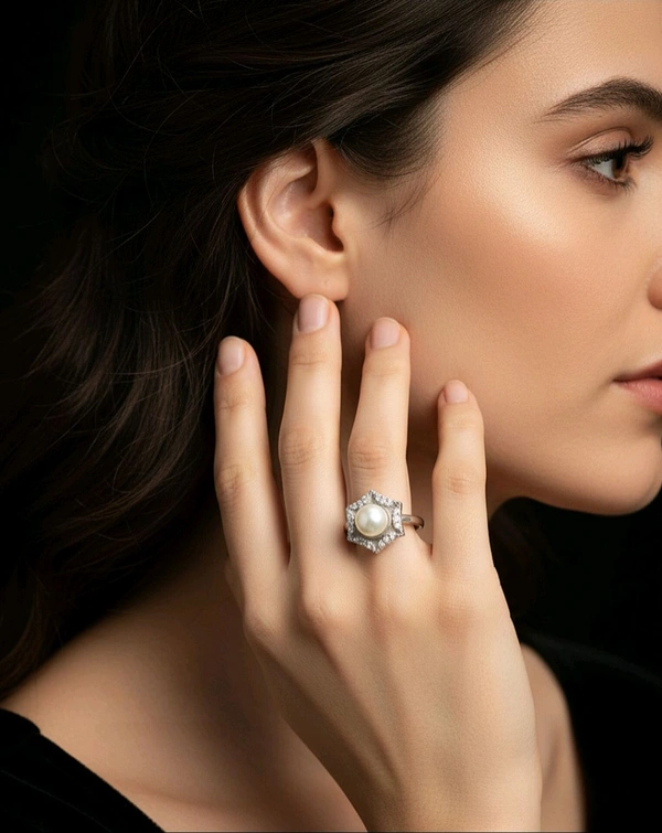 Pearl Ring - PR126 - Silver, Adjustable, White