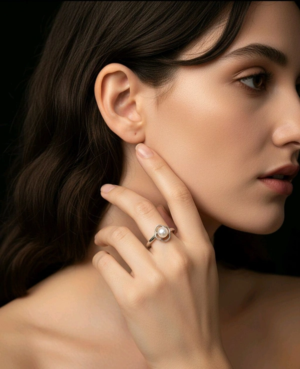 Pearl Ring - PR127 - Silver, Adjustable, White