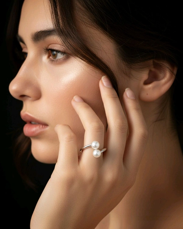 Pearl Ring - PR129 - Silver, Adjustable, White