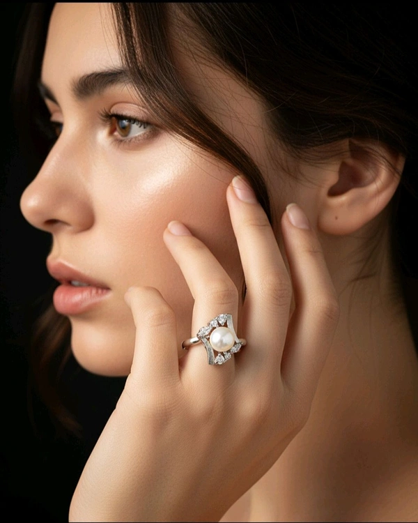 Pearl Ring - PR130 - Silver, Adjustable, White