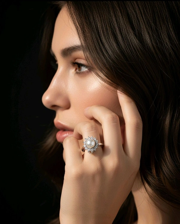 Pearl Ring - PR133 - Silver, Adjustable, White