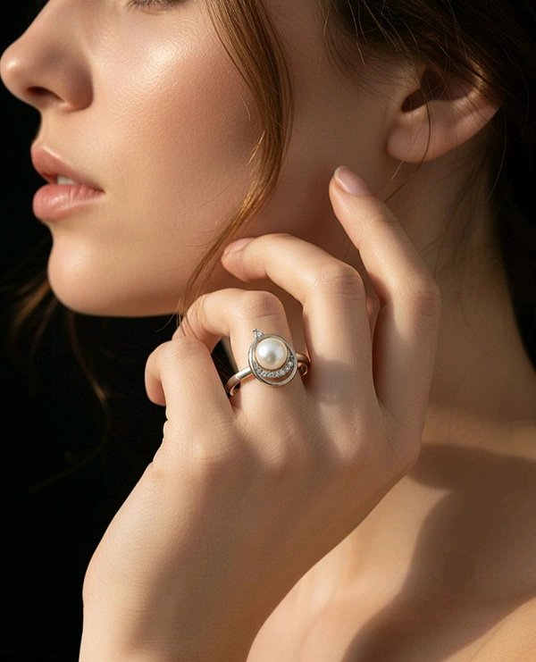 Pearl Ring - PR135 - Silver, Adjustable, White