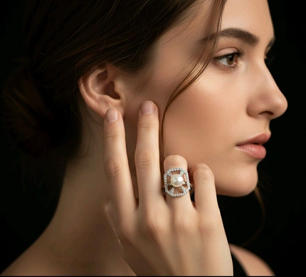 Pearl Ring - PR136 - Silver, Adjustable, White