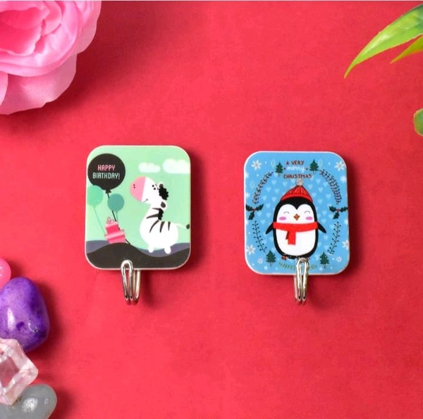 Multipurpose Strong Cartoon Hook Self Adhesive Hooks -2 Pcs Set