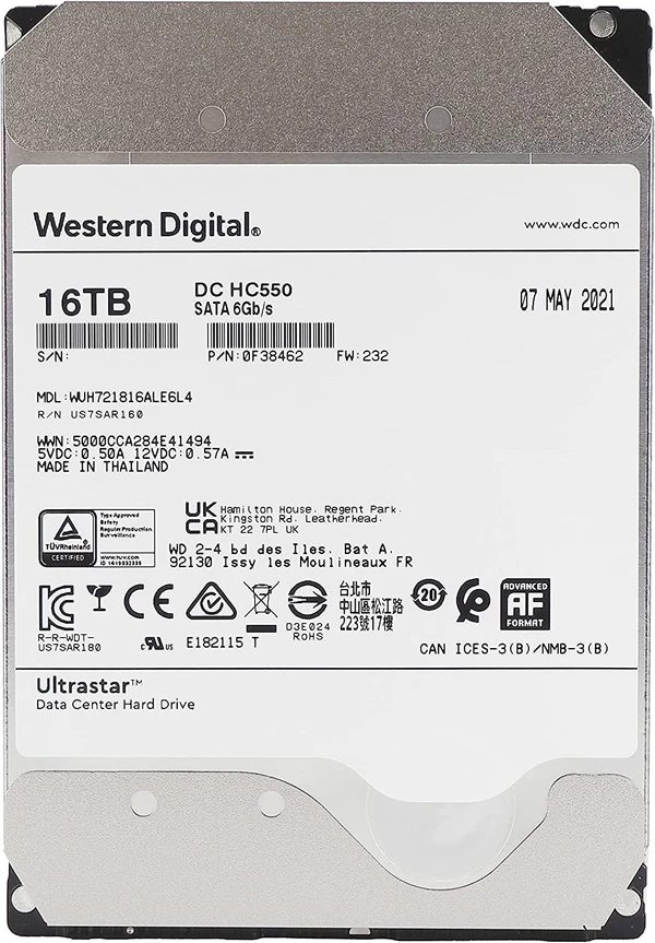 Western Digital 16TB Ultrastar DC HC550 Hard Drive 3.5''(WUH721816ALE6L4)