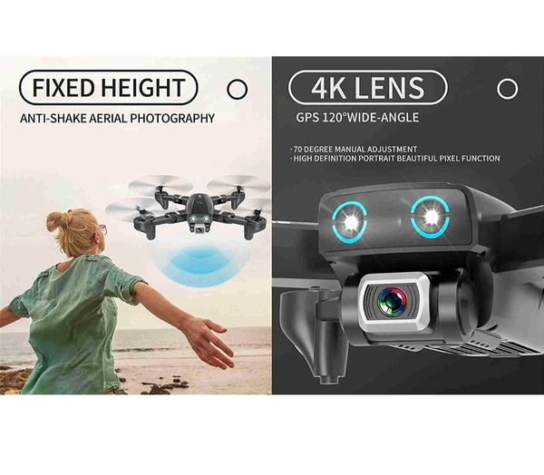 4K HD Wi-Fi Dual Camera Drone with Selfie Gesture Mode & 1600mAh Batteries, Multi 2battery Set Gps Tracking Full Phone Control 