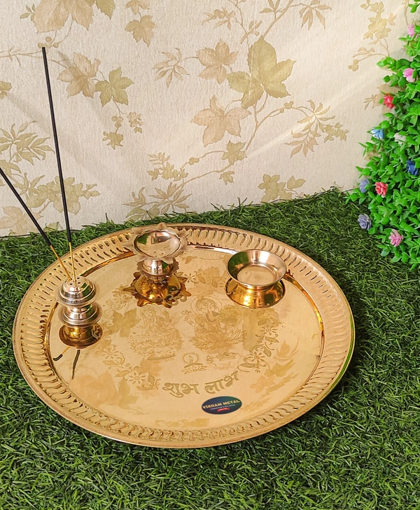 VIKRAM METAL Brass Pooja | Arti  Thali  - 8.5 inch, golden