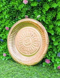 VIKRAM METAL  Copper pooja thali with Om Symbol and Gayatri Mantra Engraved - 9 INCH