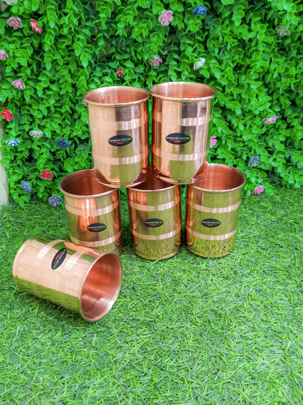 VIKRAM METAL  Copper water glass set of 6 - 3.5 INCH