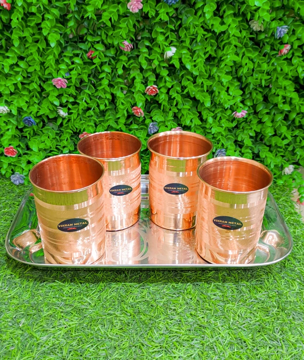 VIKRAM METAL  Copper water glass set of 4 - 3.7 INCH