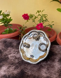 VIKRAM METAL  Steel Flower Design Pooja | Arti Thali - 8.2 INCH, SILVER