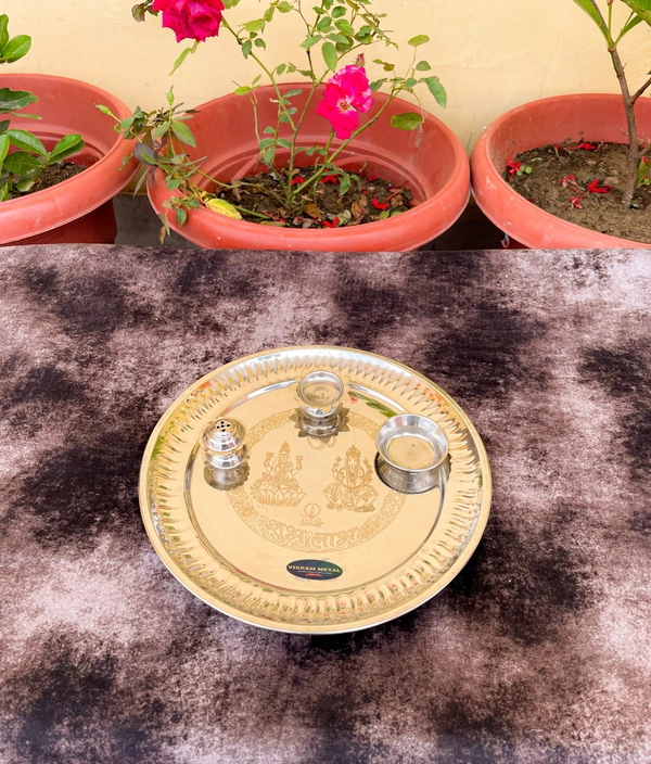 VIKRAM METAL Steel Pooja | Arti  Thali  - 8.8 inch, silver