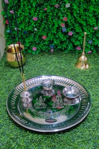 VIKRAM METAL Steel Pooja | Arti  Thali  - 8.8 inch, silver