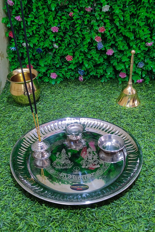 VIKRAM METAL Steel Pooja | Arti  Thali  - 8.8 inch, silver
