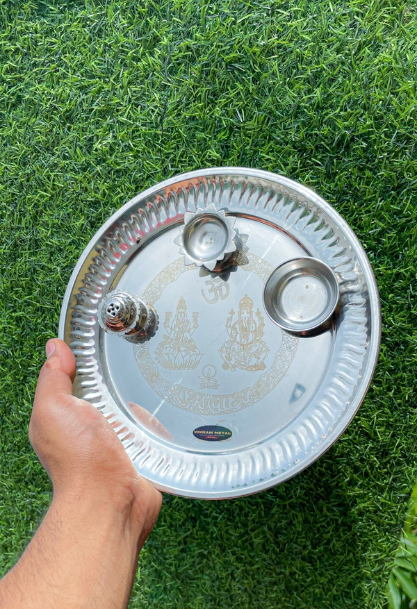 VIKRAM METAL Steel Pooja | Arti  Thali  - 11.5 inch, silver