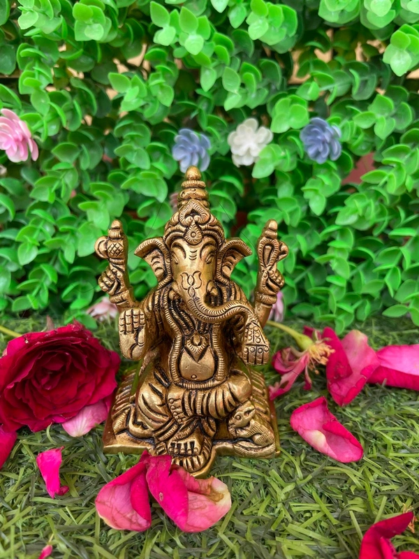 VIKRAM METAL Brass Ganesh  Murti  - 3.2 INCH, GOLDEN