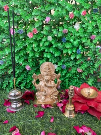 VIKRAM METAL  Brass Ganesh Murti  - 4.5 INCH, GOLDEN