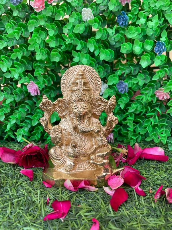 VIKRAM METAL  Brass Ganesh Murti  - 4.5 INCH, GOLDEN