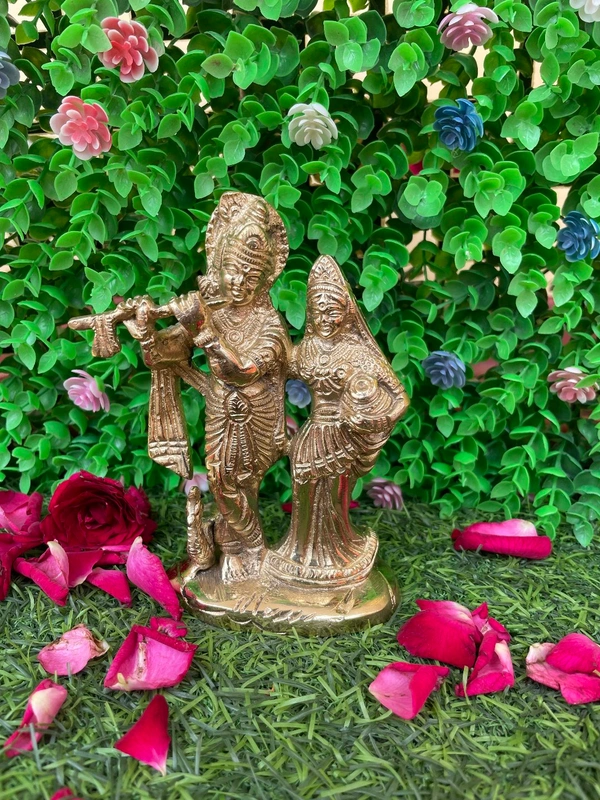 VIKRAM METAL Brass Radha Krishna Murti  - 5.1 inch, GOLDEN