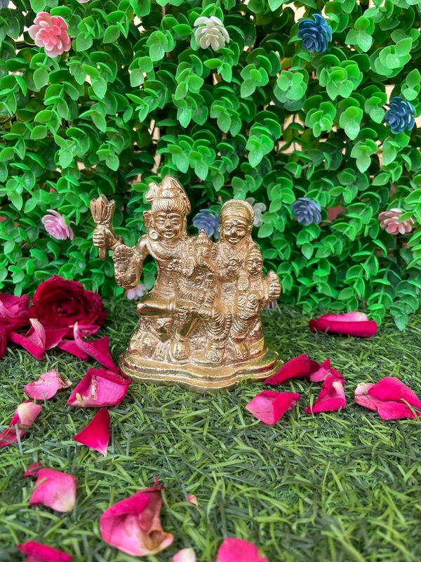 VIKRAM METAL  Brass Shiv Parvati Murti - 3.5 inch, GOLDEN