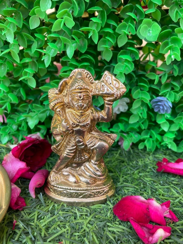 VIKRAM METAL Brass Hanuman Murti  - 3.5 inch, Golden