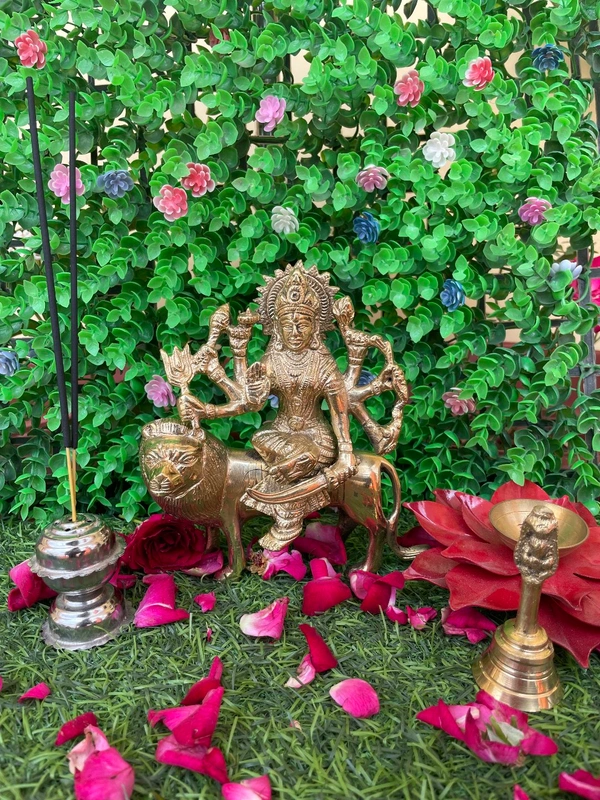VIKRAM METAL Brass Durga Maa Murti - 6 inch, GOLDEN