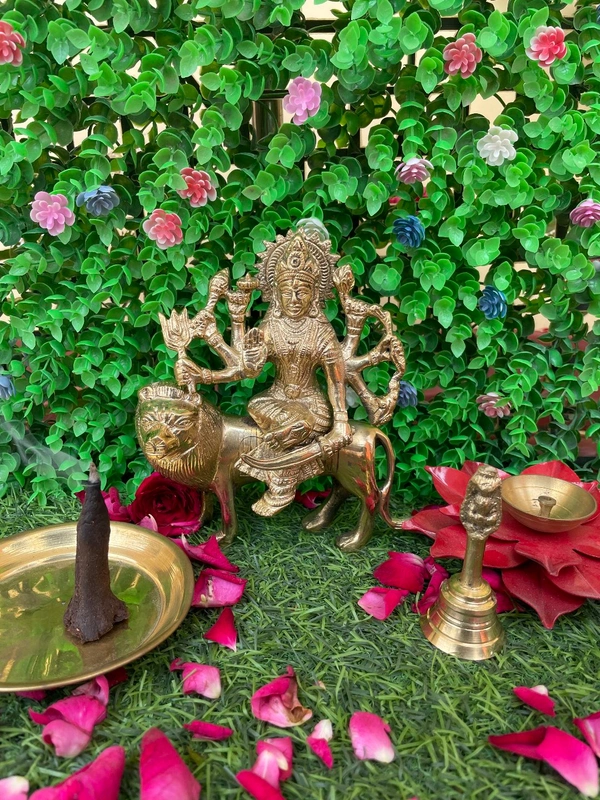 VIKRAM METAL Brass Durga Maa Murti - 6 inch, GOLDEN