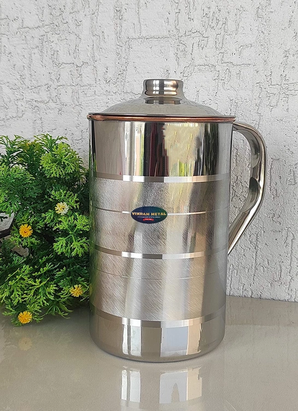 VIKRAM METAL  Steel-Copper Crystal water jug  - 9 INCH, 2000 ML
