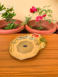 VIKRAM METAL  Brass Puja Plate with Floral Embossed Design - 10 INCH, GOLDEN