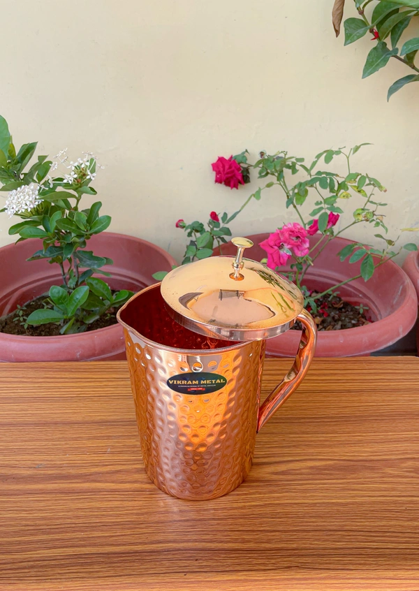 VIKRAM METAL  Copper hammered water  jug  - 8.5 INCH, 1500 ML