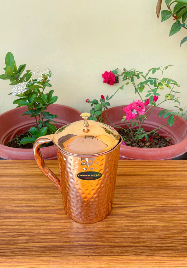 VIKRAM METAL  Copper hammered water  jug  - 8.5 INCH, 1500 ML