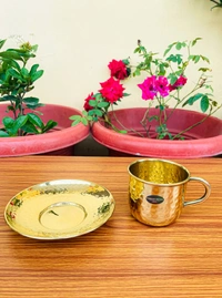 VIKRAM METAL  Brass Hammered Design Cup lid set  - 2.3" Inch, GOLDEN, 150 ML
