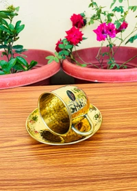 VIKRAM METAL  Brass Hammered Design Cup lid set  - 2.3" Inch, GOLDEN, 150 ML