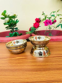 VIKRAM METAL  Brass Emboss katori set of 6 - 1.5 INCH X 3.9 INCH, GOLDEN, 150 ml