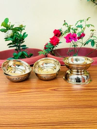 VIKRAM METAL  Brass Emboss katori set of 6 - 1.5 INCH X 3.9 INCH, GOLDEN, 150 ml
