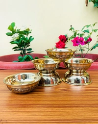 VIKRAM METAL  Brass Emboss katori set of 6 - 1.5 INCH X 3.9 INCH, GOLDEN, 150 ml