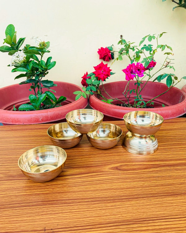 VIKRAM METAL  Brass Katori set of 6 - 1.5 INCH X 3.2 INCH, GOLDEN, 150 ML