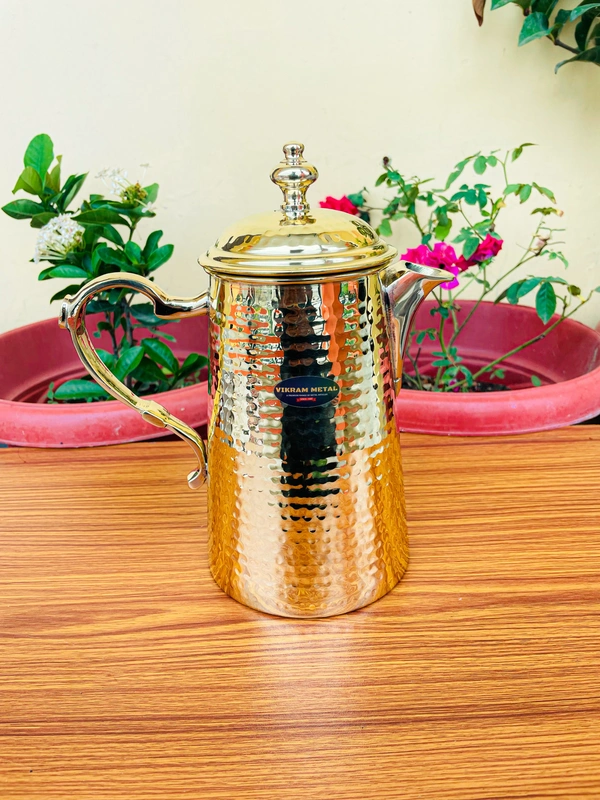 VIKRAM METAL  Brass Hammered Jug  - 9.5 INCH, GOLDEN, 2000 ML