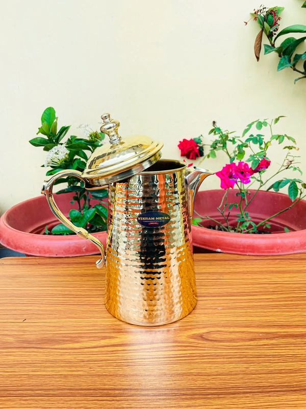 VIKRAM METAL  Brass Hammered Jug  - 9.5 INCH, GOLDEN, 2000 ML