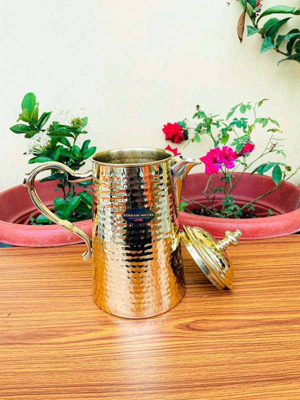 VIKRAM METAL  Brass Hammered Jug  - 9.5 INCH, GOLDEN, 2000 ML