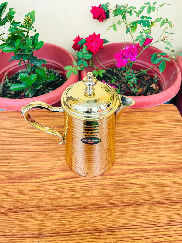 VIKRAM METAL  Brass Hammered Jug  - 9.5 INCH, GOLDEN, 2000 ML