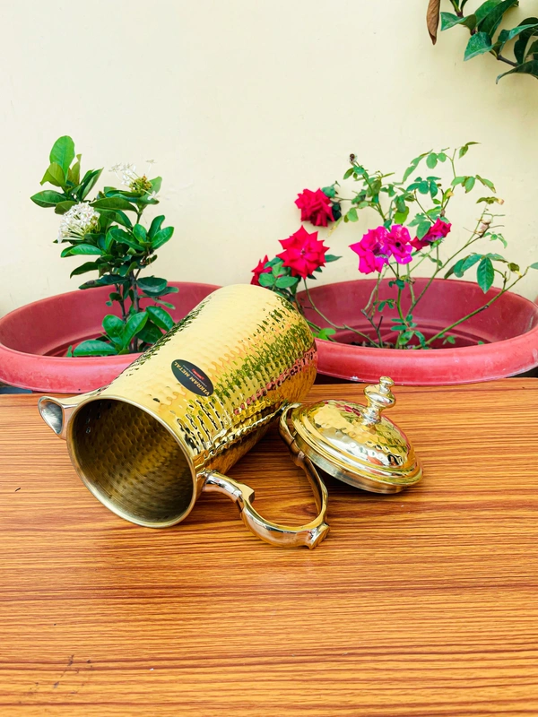 VIKRAM METAL  Brass Hammered Jug  - 9.5 INCH, GOLDEN, 2000 ML
