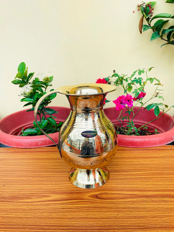 VIKRAM METAL  Brass Embossed Engraved Design jug  - 8.5 INCH, GOLDEN, 1500 ML