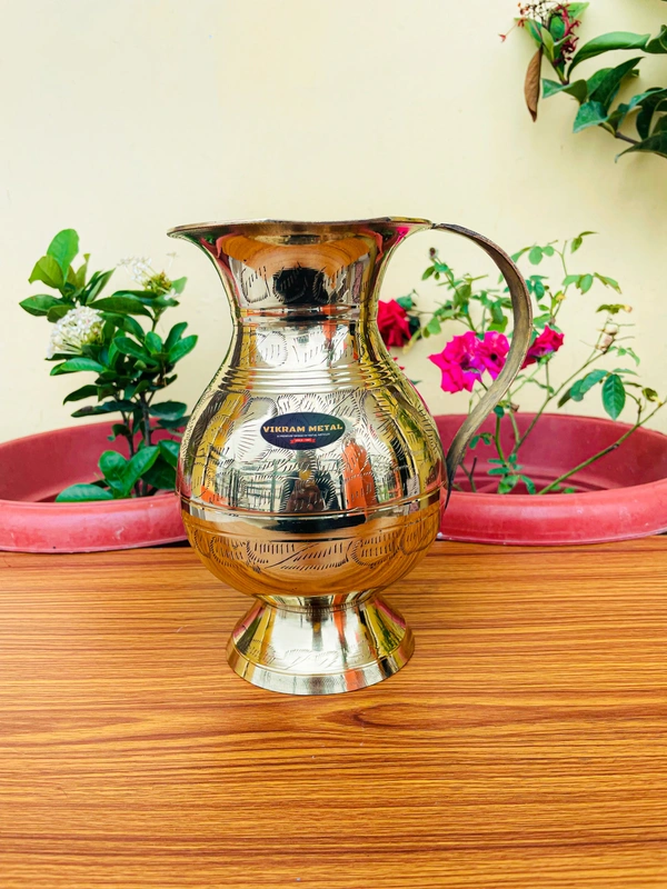 VIKRAM METAL  Brass Embossed Engraved Design jug  - 8.5 INCH, GOLDEN, 1500 ML
