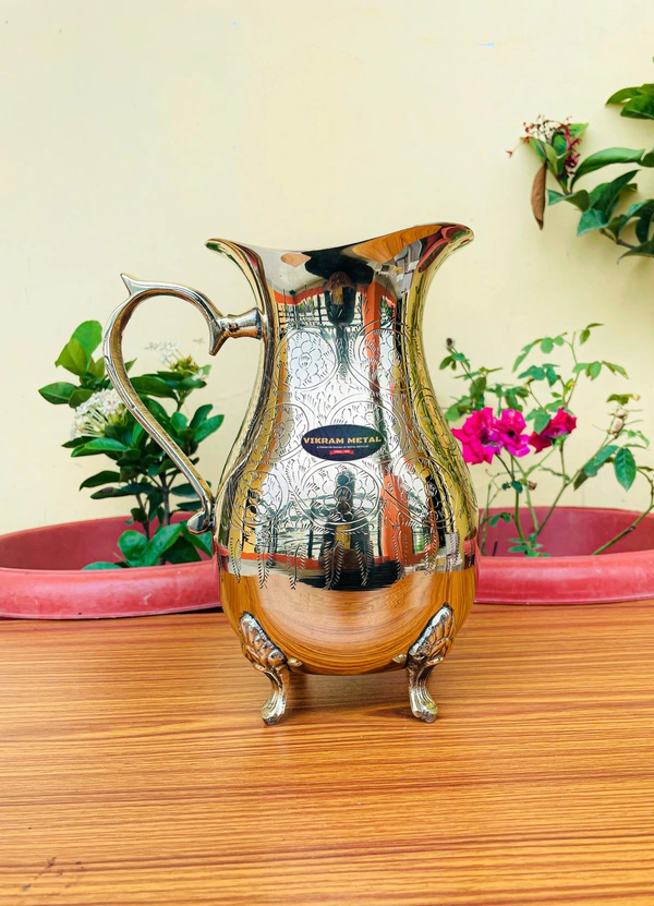 VIKRAM METAL  Brass Emboss samrat jug  - 9 INCH, GOLDEN, 2000 ML