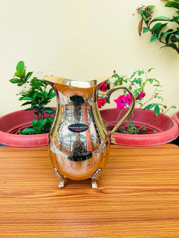 VIKRAM METAL  Brass Emboss samrat jug  - 9 INCH, GOLDEN, 2000 ML